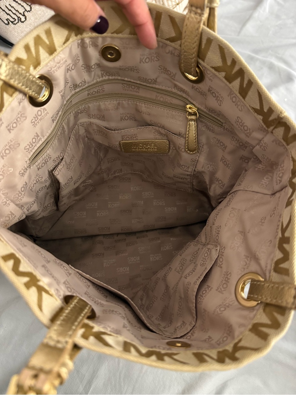 Michael Kors Metallic Gold MK Monogram Tote - Picture 7 of 7